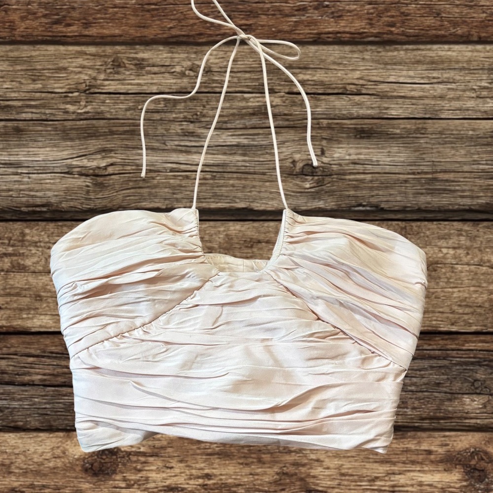 Zara Champagne Ruched Halter Crop Top Corset Coquette Balletcore Regencycore XS